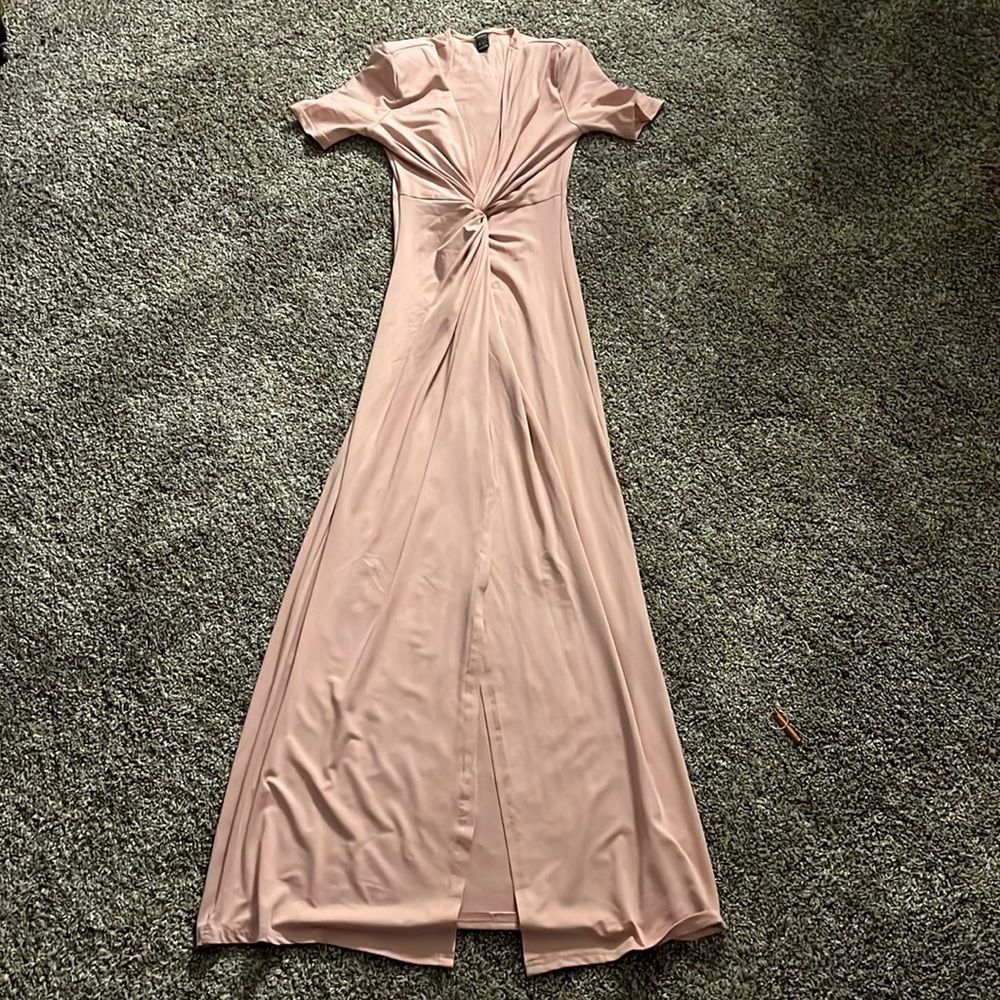 Pink Maxi Dress Floor Length V Neck Split